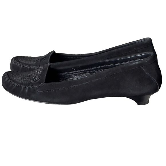Via Spiga Black Suede Spiral Sequin Moccasin Loafers Size 6M - Picture 2 of 16